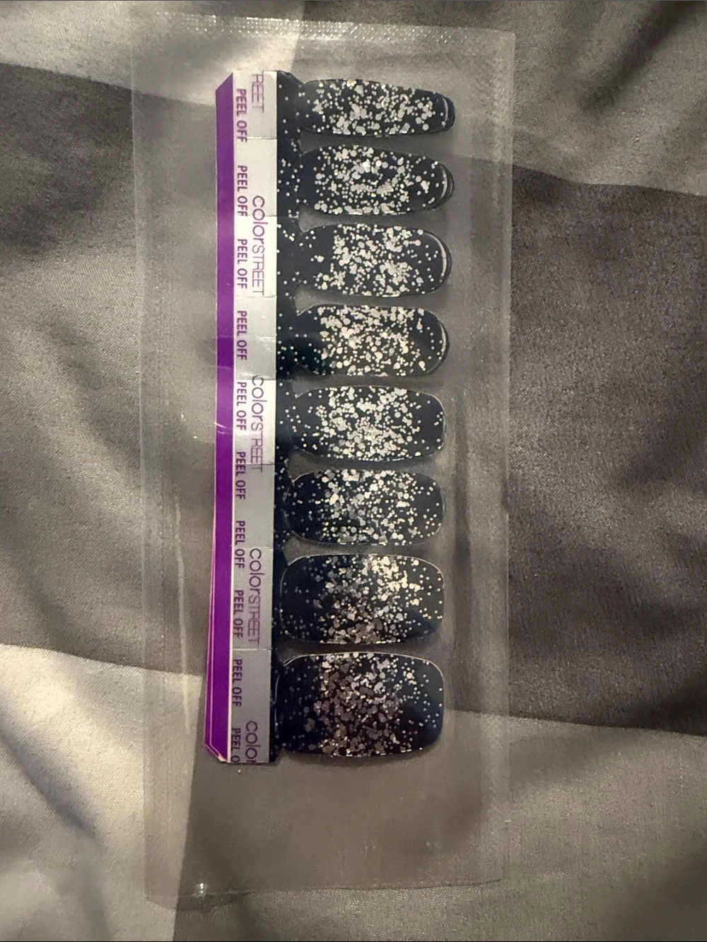 Color Street Lisbon Night Nail Strips with Silver Glitter Accents